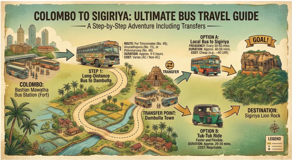 如何乘坐巴士从科伦坡前往西吉里亚