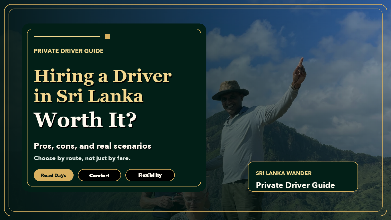 Landscape featured image for hiring a driver in Sri Lanka worth it guide with travellers and a scenic hill-country view