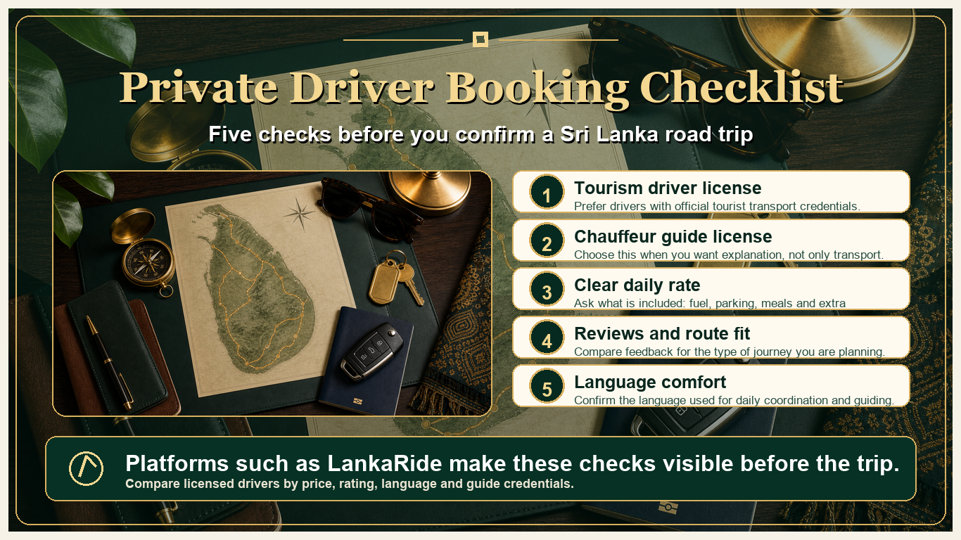 Private driver booking checklist for Sri Lanka travellers