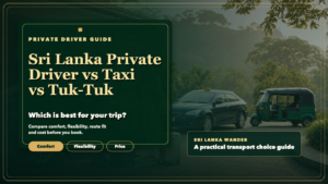 Luxury featured image for Sri Lanka private driver versus taxi versus tuk-tuk transport guide