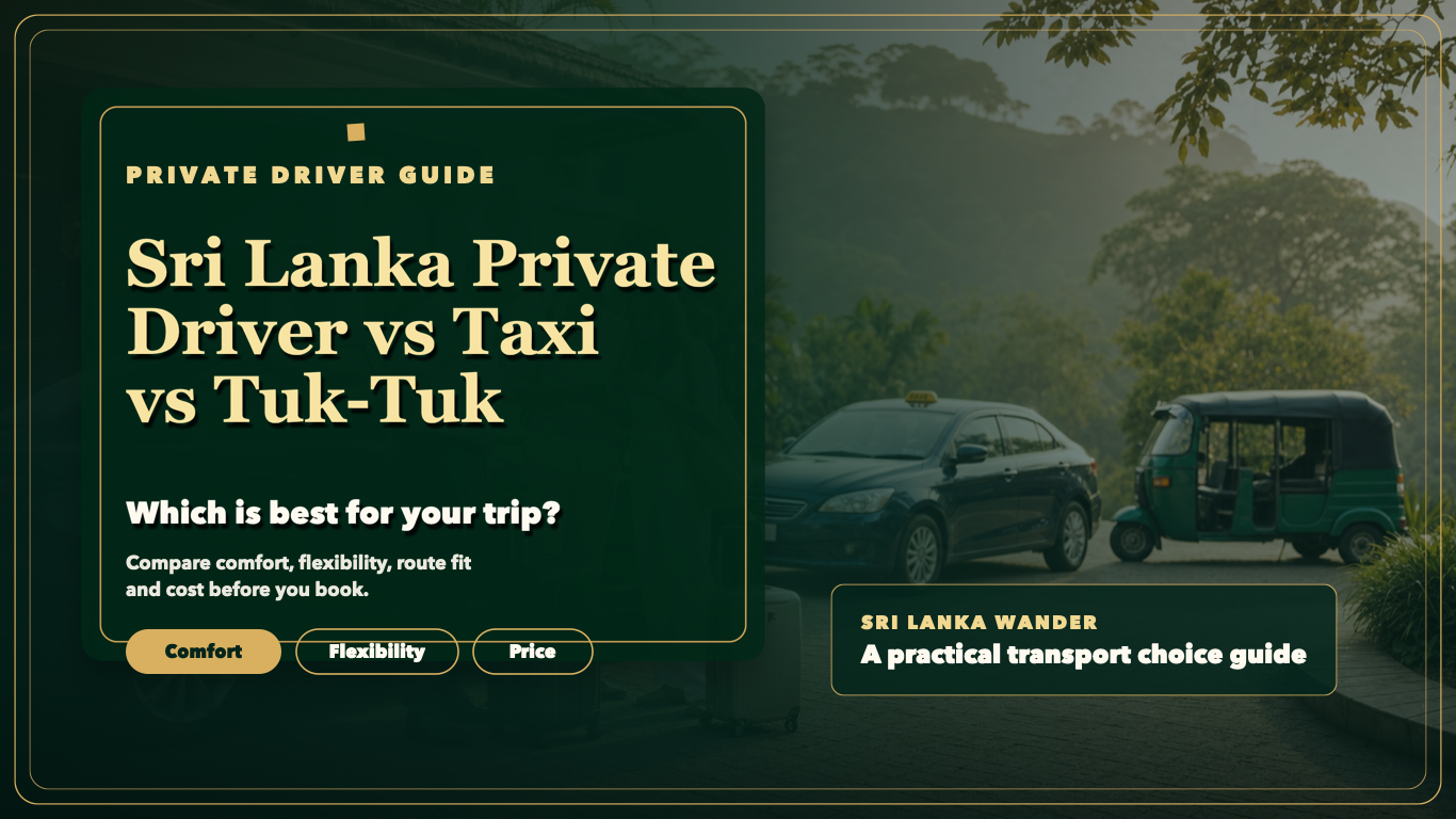 Luxury featured image for Sri Lanka private driver versus taxi versus tuk-tuk transport guide