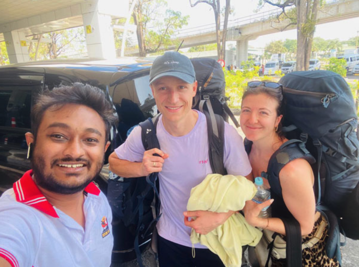 Travellers meeting their private driver at the airport in Sri Lanka