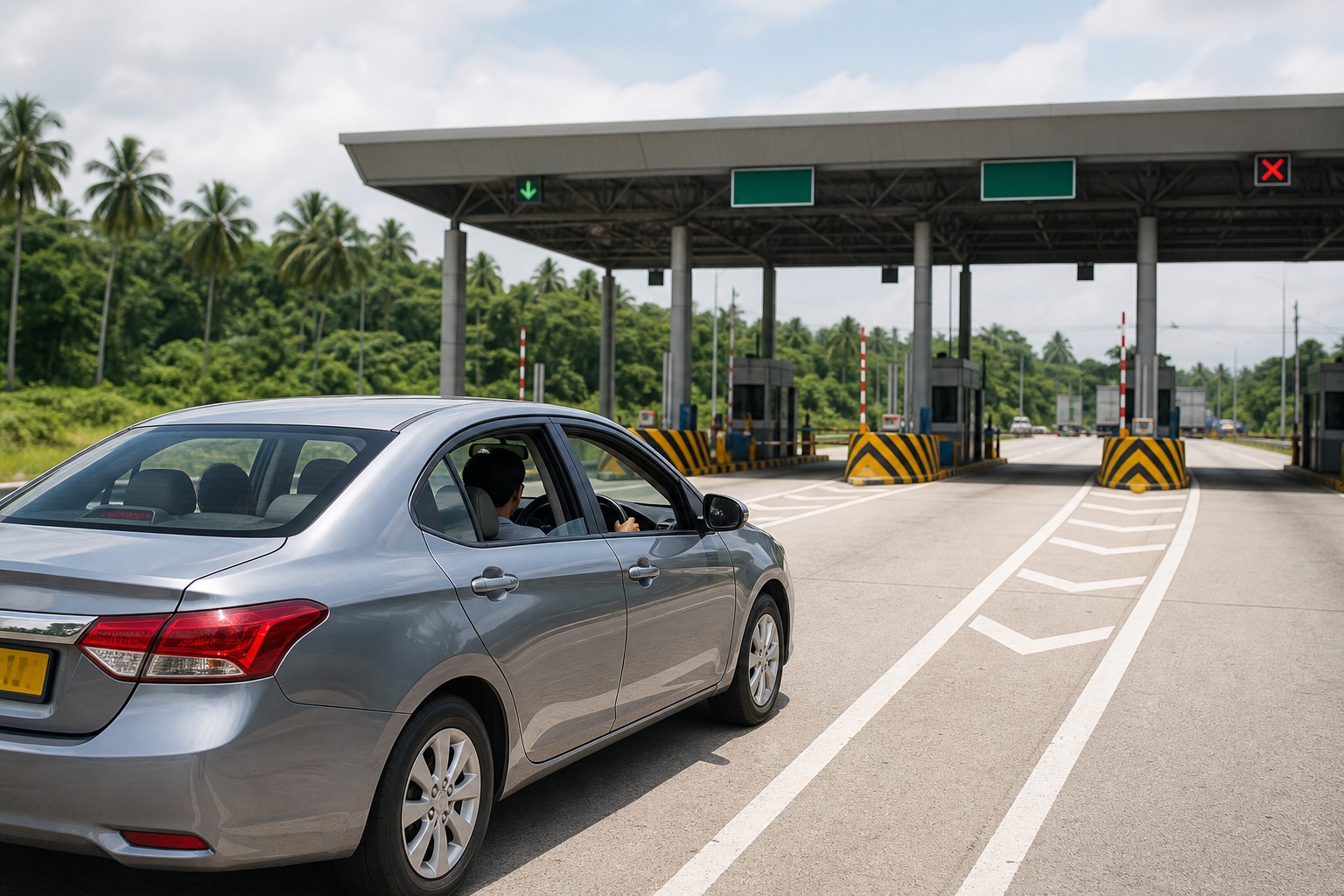 Private driver approaching a Sri Lanka expressway toll plaza