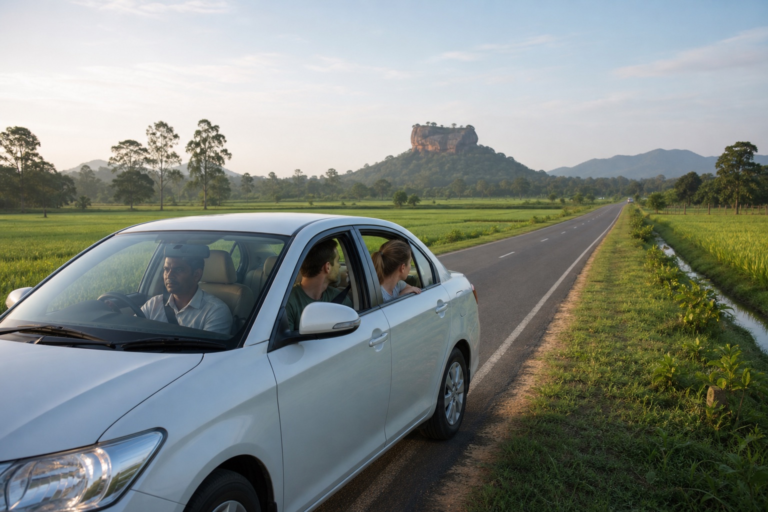 Private driver taking travellers from Colombo airport toward Sigiriya